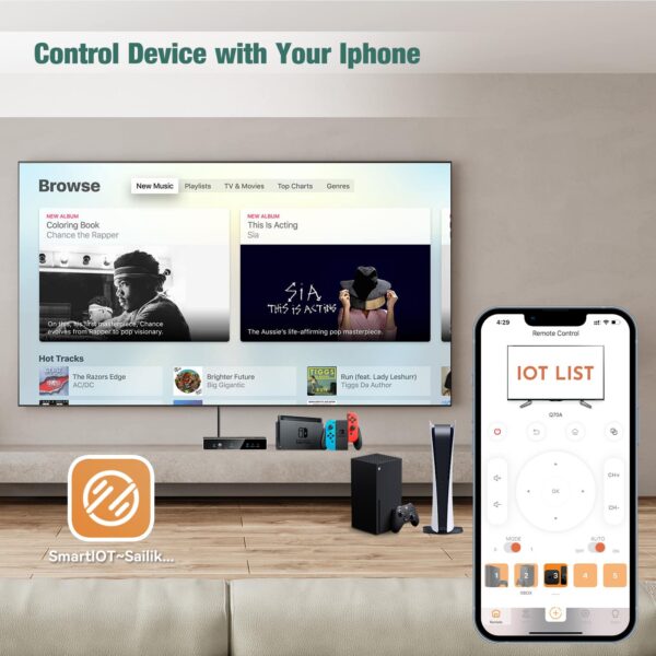 HDMI 2.1 Switch 5 in 1 out with iOS App control, 8K 60Hz 4K 120Hz, ARC eARC