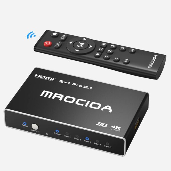 HDMI 2.1 Switch 5 in 1 out, 8K 60Hz 4K 120Hz, ARC eARC support, multi-device HDMI selector
