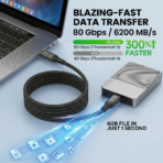 Thunderbolt 5 Cable 3.3FT, High-Speed USB C Cable, 120Gbps Bandwidth, Supports 16K / Dual 8K Displays, 240W Fast Charging - Image 3