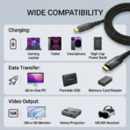 Thunderbolt 5 Cable 3.3FT, High-Speed USB C Cable, 120Gbps Bandwidth, Supports 16K / Dual 8K Displays, 240W Fast Charging - Image 8